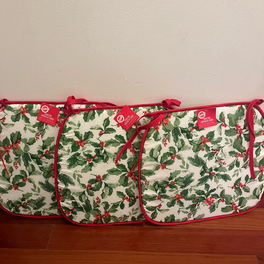 Festive Holly Print Dining Chair Cushions